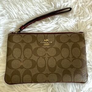 COACH Brown Burgundy Coat Canvas Wristlet w/ Card Slots